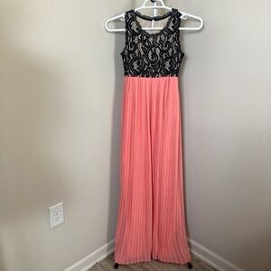 Pink Blush Women’s Black Lace Sleeveless Top & Peach Melon Pleated Maxi Dress 👗